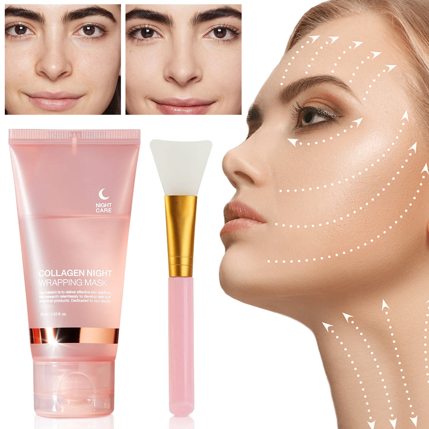 collagène hydrolysé coréen pour emballage de nuit masque facial pelable en verre sans pores