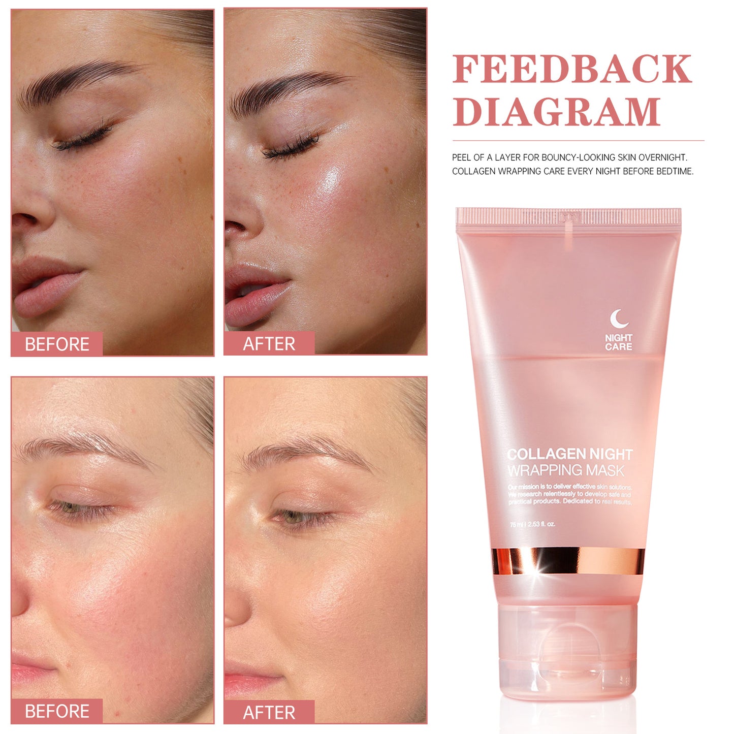 collagène hydrolysé coréen pour emballage de nuit masque facial pelable en verre sans pores